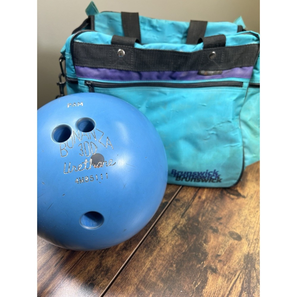 Bonanza 300 Black Dot Vintage Blue Bowling Ball 12.5 lbs VTG Brunswick Bag "PAM"